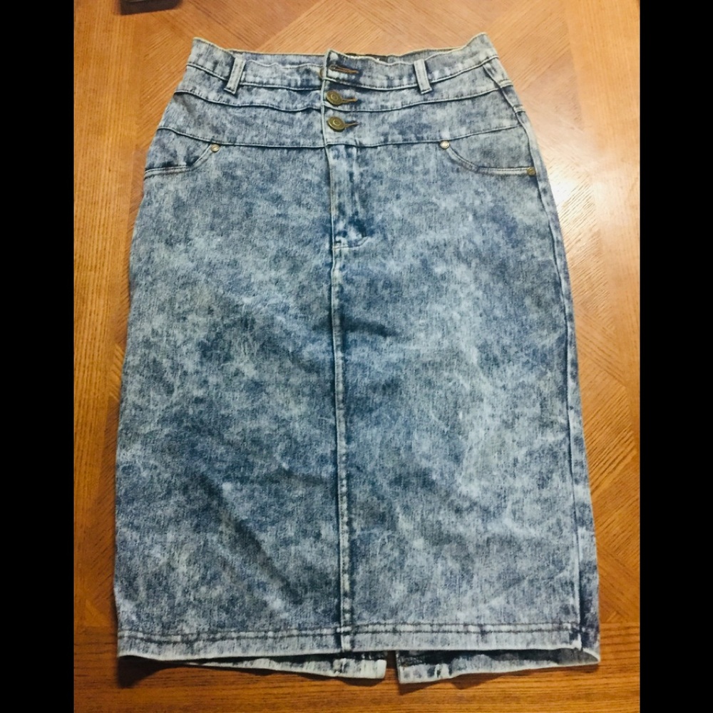 High waist Stretch Stonewashed Denim Pencil Skirt